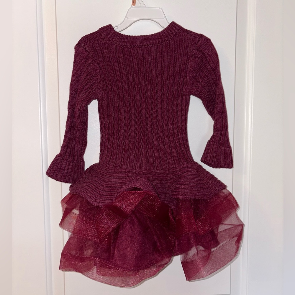 Bonnie Jean Maroon Knit Dress with Tulle Overlay